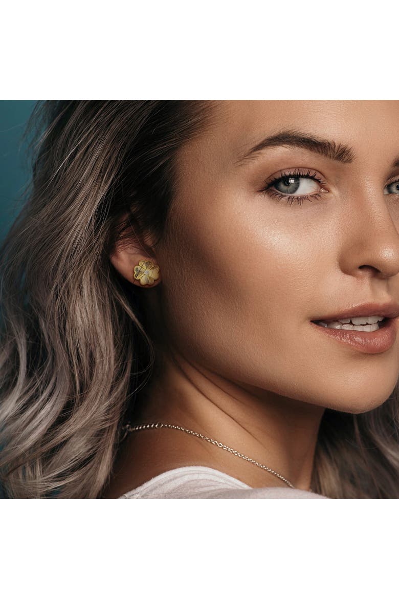 Diamond Flower Stud Earrings 10k, Alternate, color, Yellow Gold