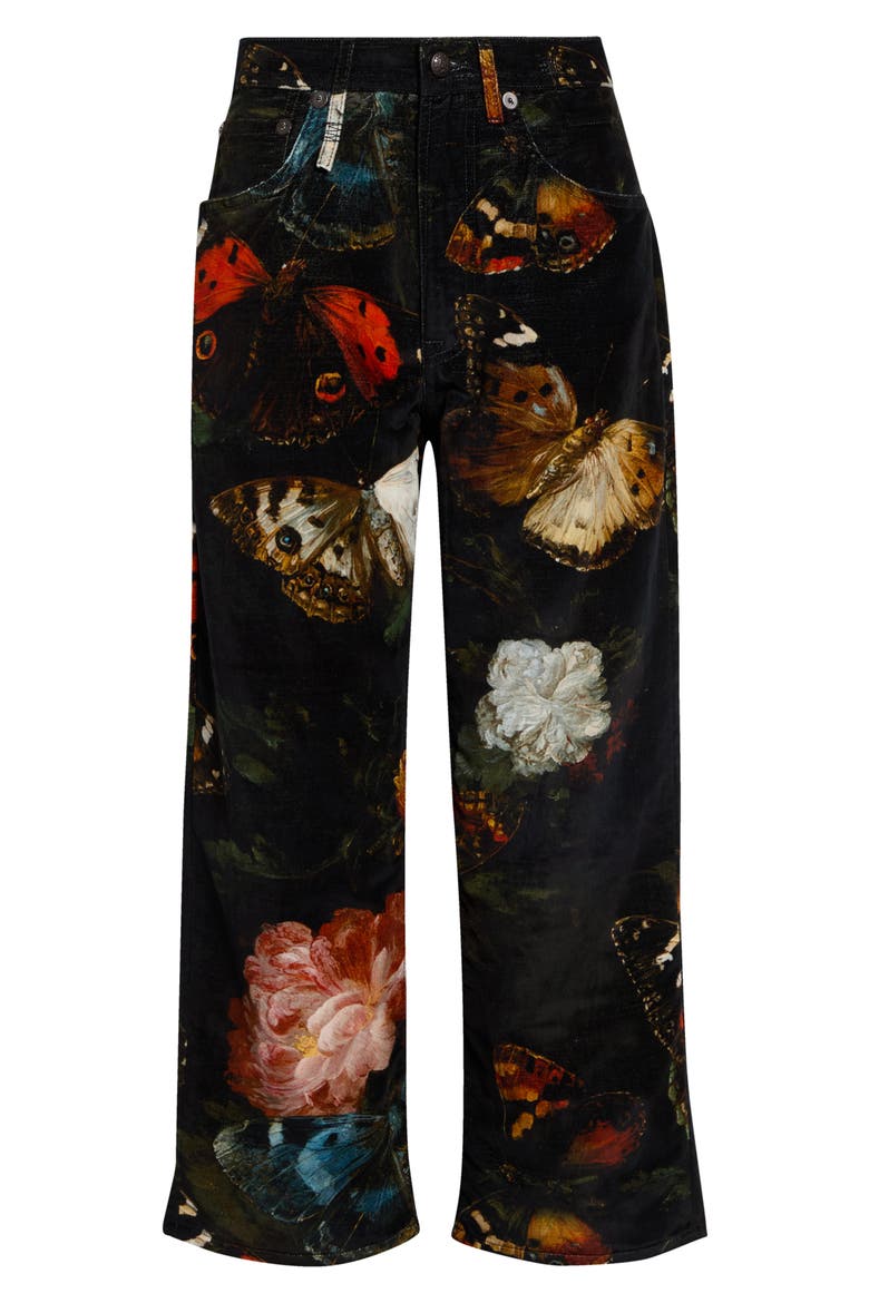 X-Boyfriend Floral Cotton & Linen Pants, Main, color, FLORAL BUTTERFLY ON BLACK