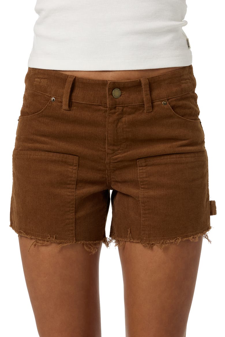 OG Harlyn Fray Denim Shorts, Alternate, color, TOFFEE
