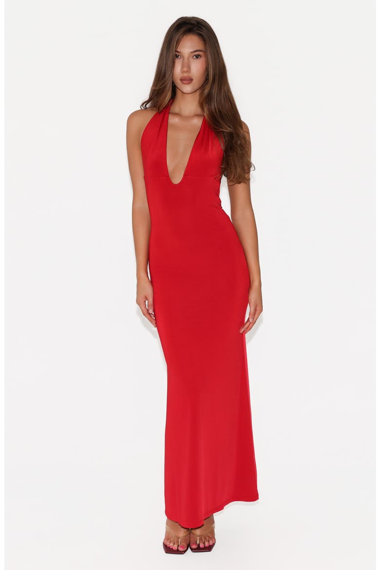 Solyne Plunge Neck Maxi Dress, Alternate, color, RED