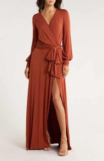 GO COUTURE Long Sleeve Maxi Wrap Dress