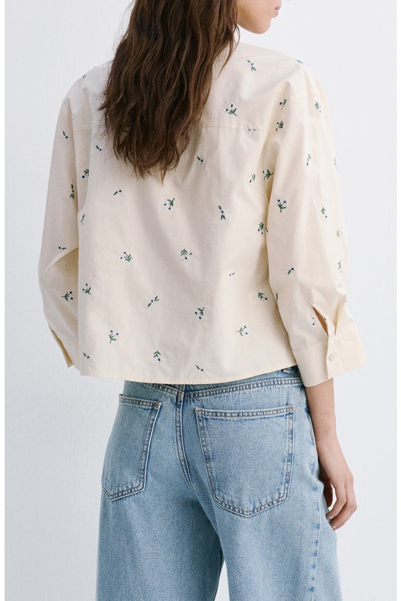 Ditsy Floral Embroidered Button-Up Cotton Shirt, Alternate, color, PASTEL YELLOW