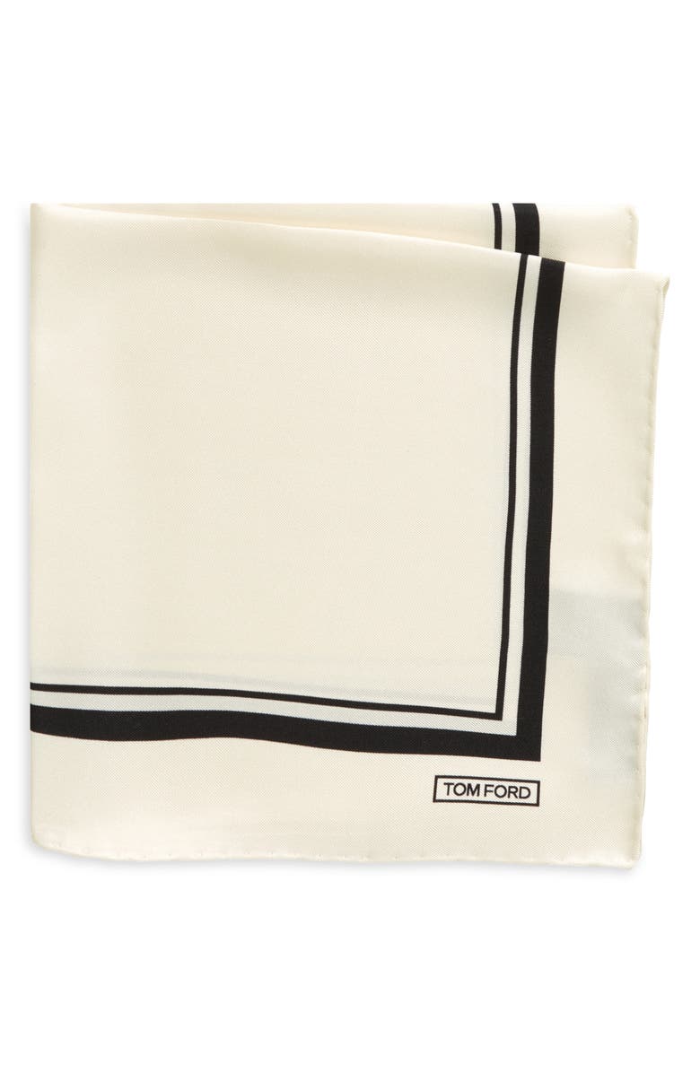 TOM FORD Framed Silk Pocket Square, Main, color, Off White