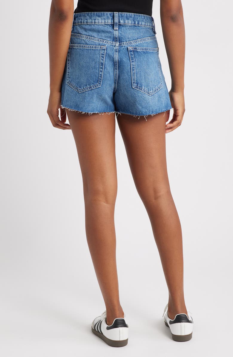 Topshop Raw Hem A-Line Denim Shorts, Alternate, color, Mid Blue
