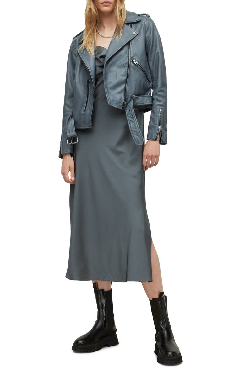 AllSaints Women's Belted Crop Leather Moto Jacket, Alternate, color, 