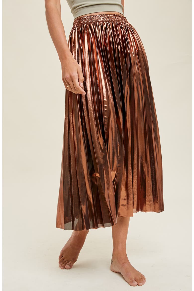 Metallic Pleated Skirt, Alternate, color, COPPER