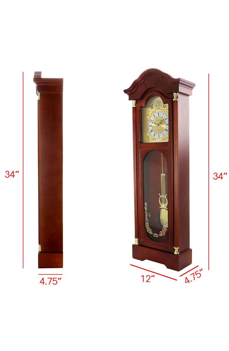Bedford Clock Collection 33in Chiming Pendulum Wall Clock, Alternate, color, Cherry Oak