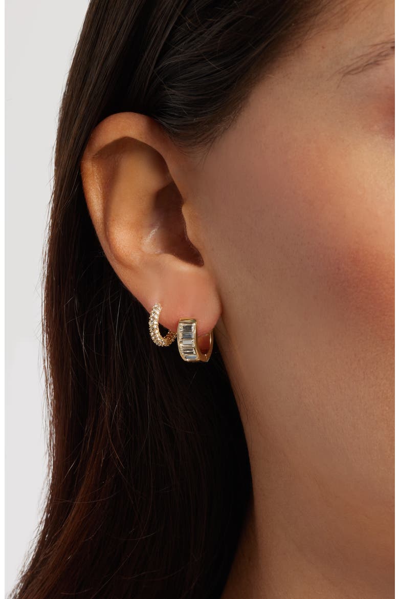 Gift Boxed Set of 3 Huggie Hoop Earrings, Alternate, color, CLEAR- GOLD