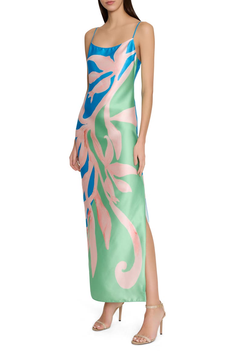 Milly Lily Floral Vine Satin Maxi Dress, Main, color, 