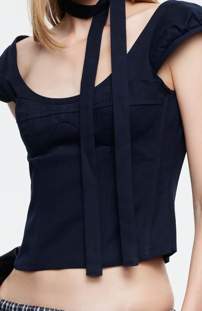 LIONESS Inzio Cotton Corset Top & Scarf Set, Alternate, color, Navy