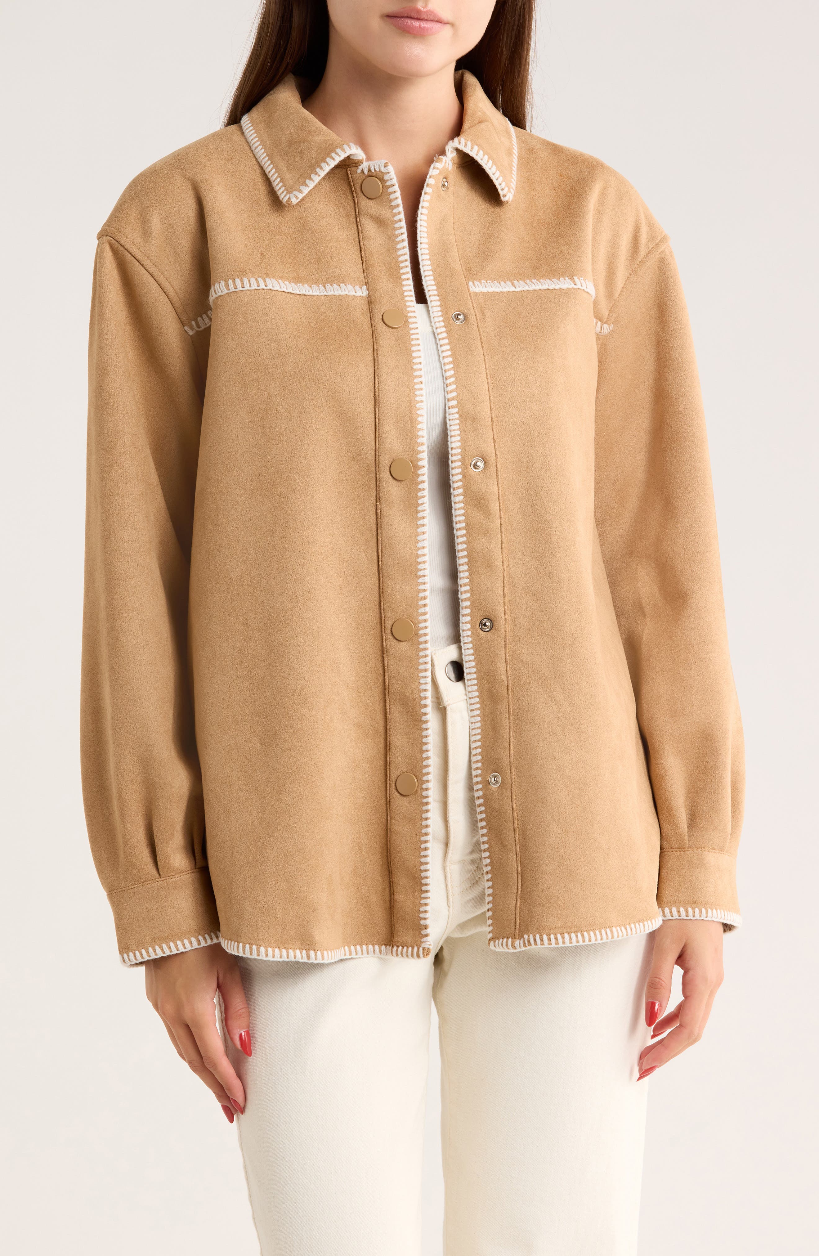 Ellen Tracy Contrast Stitch Faux Suede Jacket