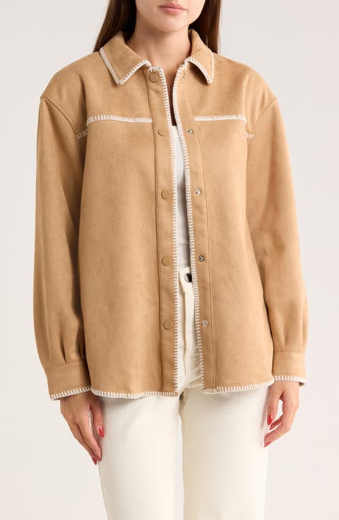 Contrast Stitch Faux Suede Jacket