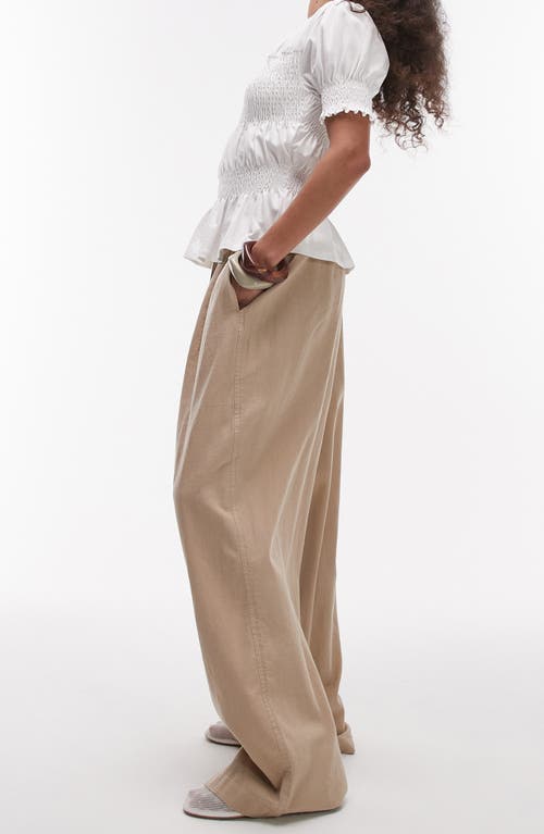 Topshop Linen Blend Drawstring Pants In Gray