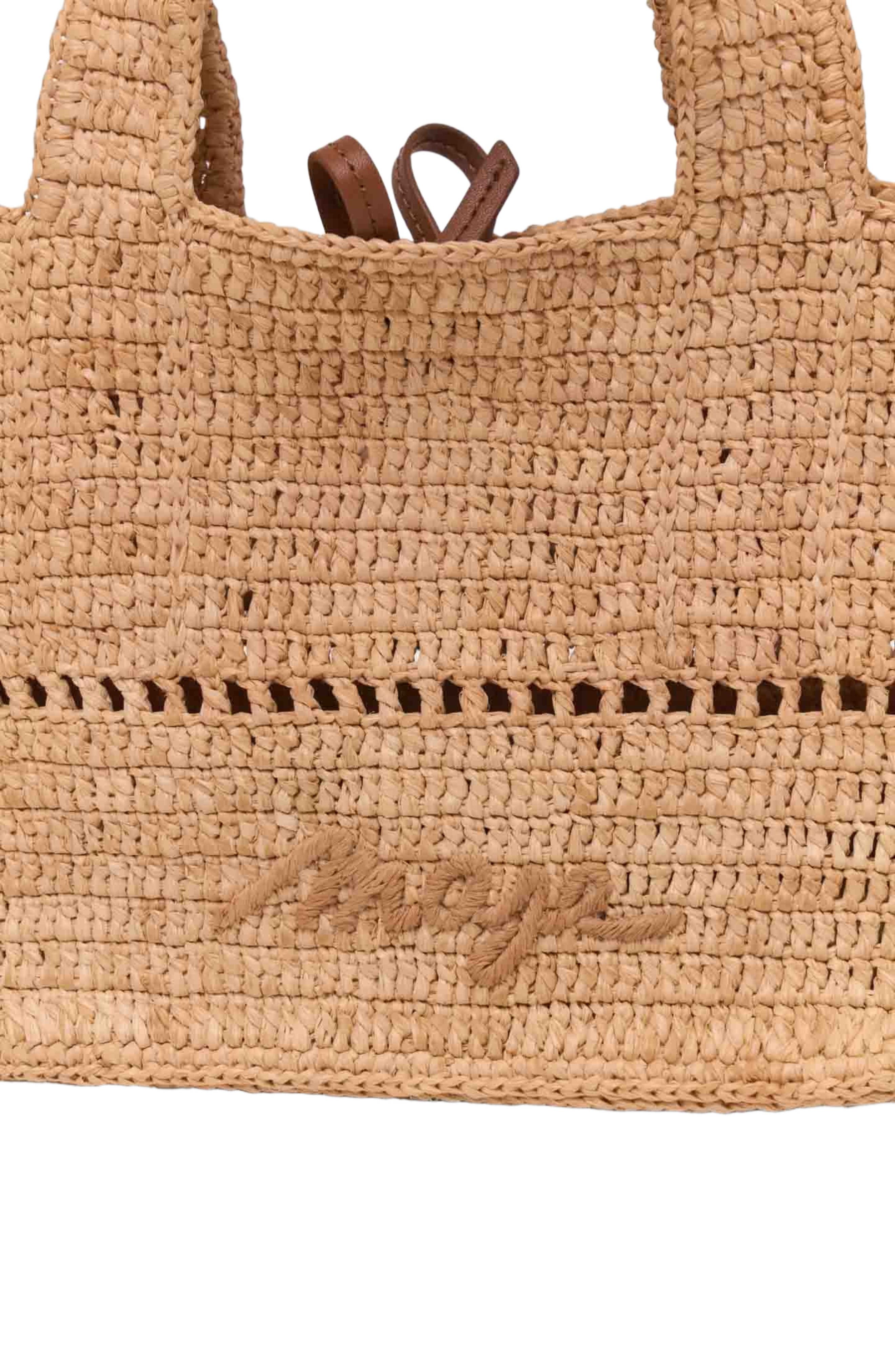 maje Natural raffia mini tote, Alternate, color, 