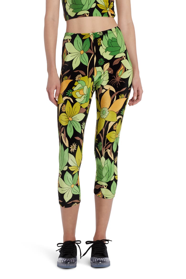 Dream Garden Chenille Crop Leggings, Main, color, DREAMING BLACK