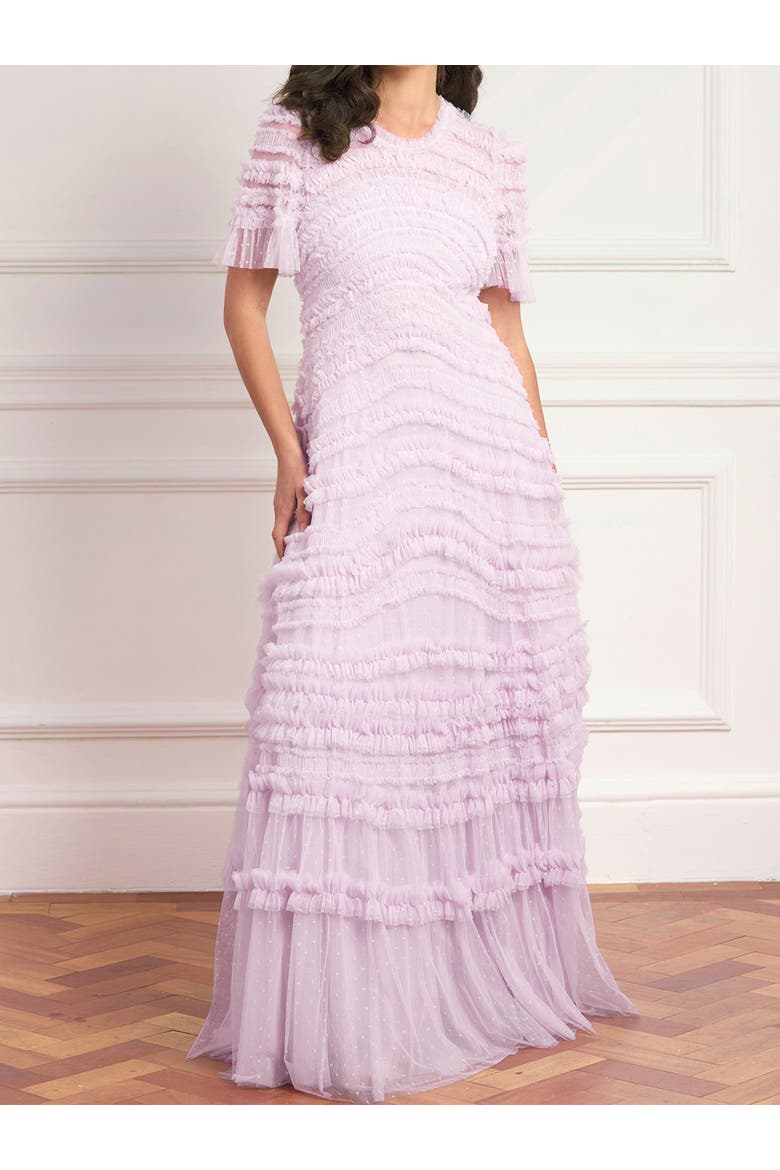 Amara Round Neck Ruffle Gown, Alternate, color, Powder Lilac