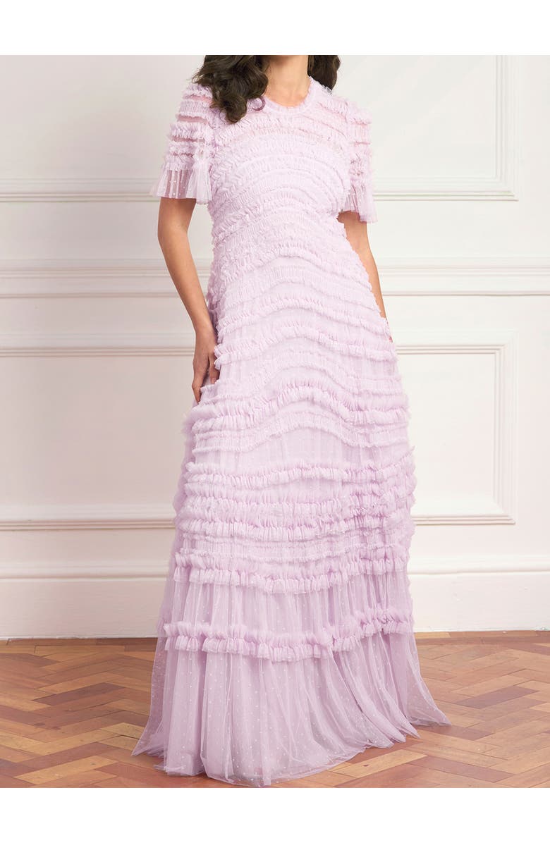 Needle & Thread Amara Round Neck Ruffle Gown, Alternate, color, Powder Lilac