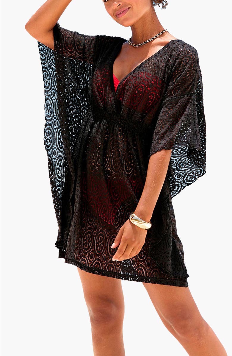 LASCANA Women's Flowy Lace Cover Up, Main, color, Black