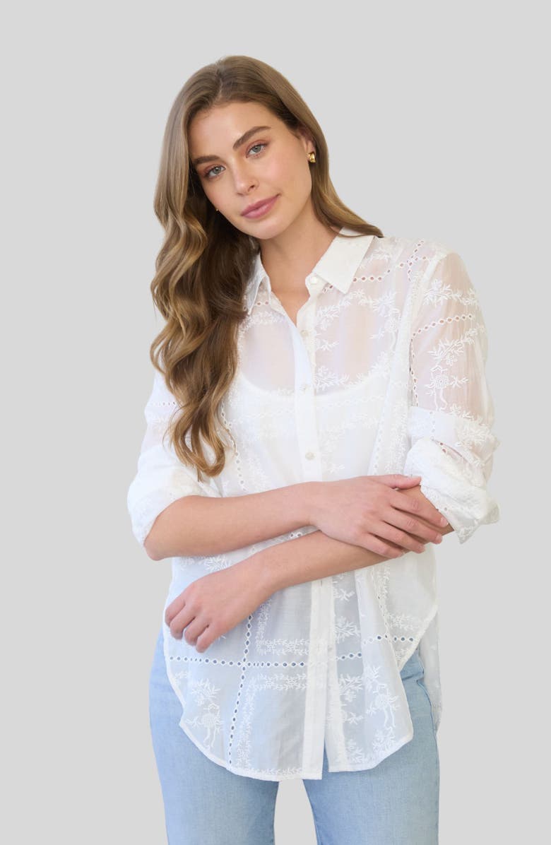 ZOE AND CLAIRE Transparent Embroidered Shirt, Alternate, color, Ivory