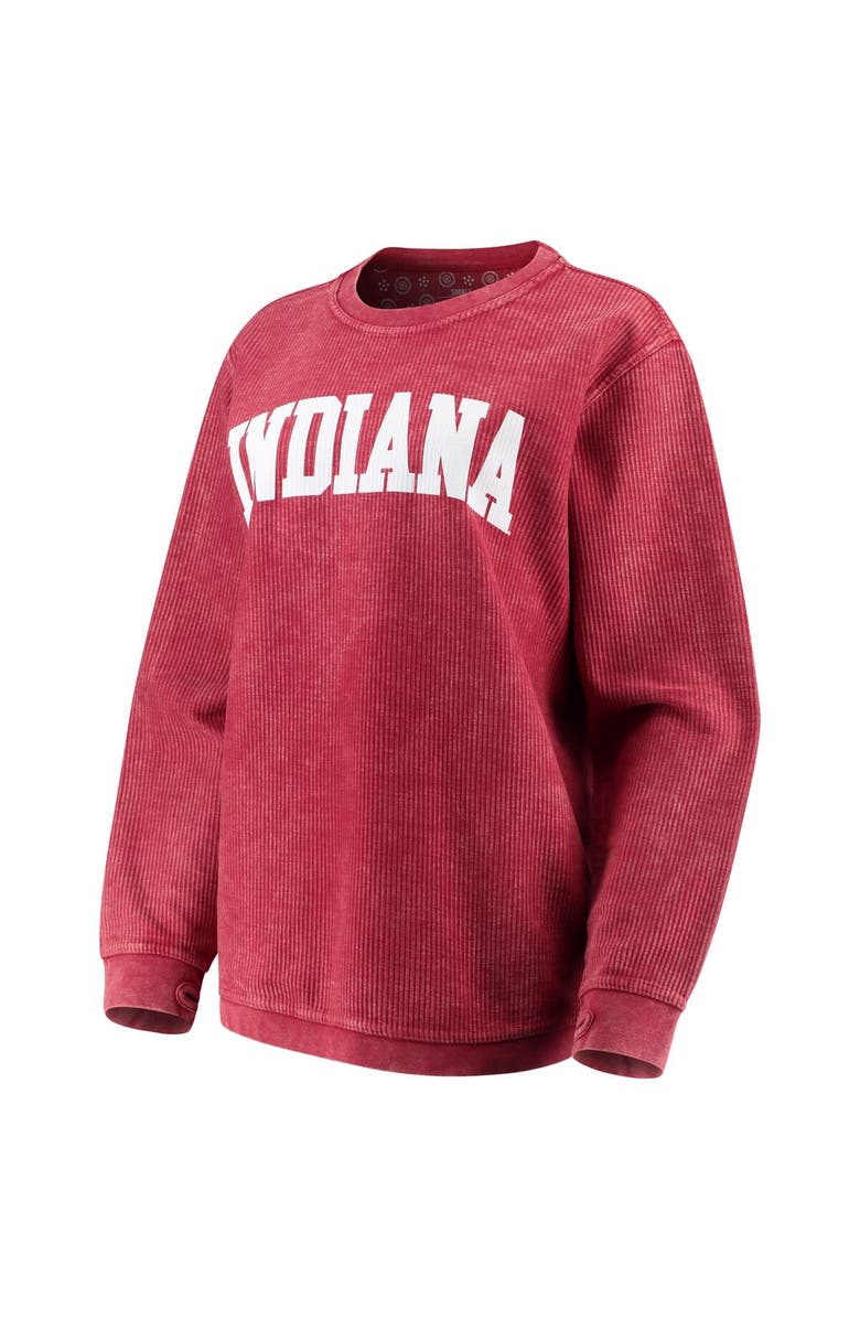 PRESSBOX Women's Pressbox Crimson Indiana Hoosiers Comfy Cord Vintage Wash Basic Arch Pullover Sweatshirt, Main, color, Crimson