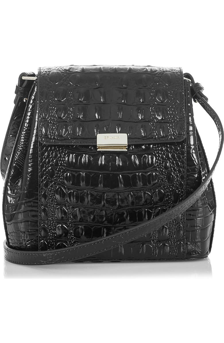 Brahmin Margo Croc Embossed Leather Crossbody Bag, Main, color, Black