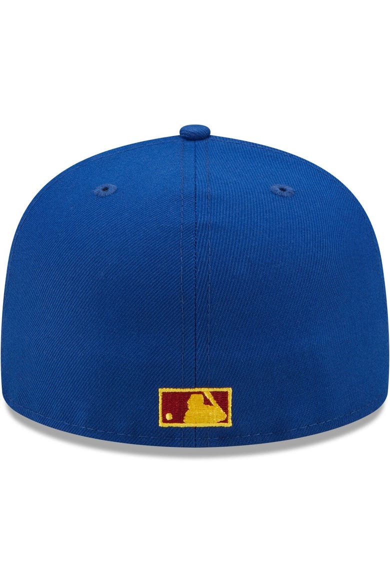 Men's New Era Royal/Red Florida Marlins Alternate Throwback Logo Primary Jewel Gold Undervisor 59FIFTY Fitted Hat, Alternate, color, Royal