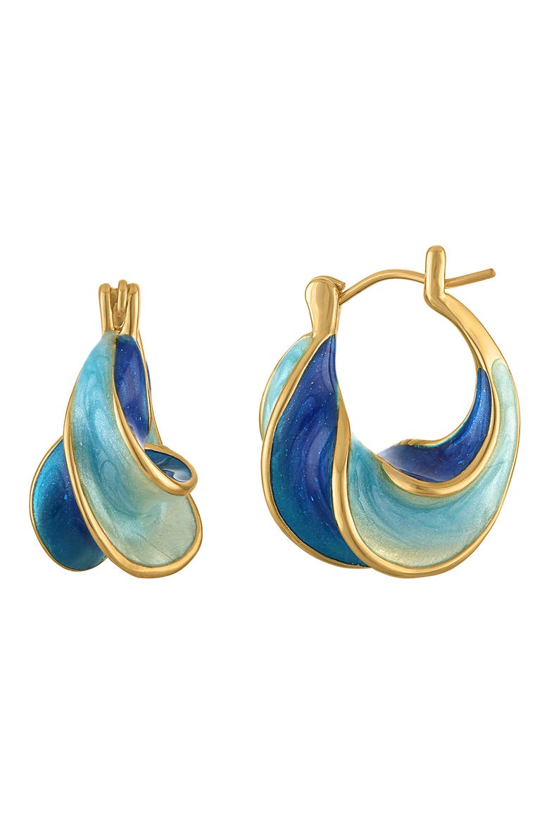 Enamel Huggie Hoop Earrings, Main, color, BLUE/ YELLOW GOLD