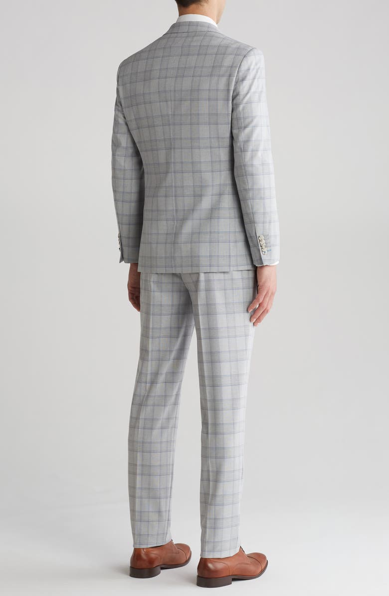 English Laundry Plaid Trim Fit Peak Lapel Two-Piece Suit, Alternate, color, Gray