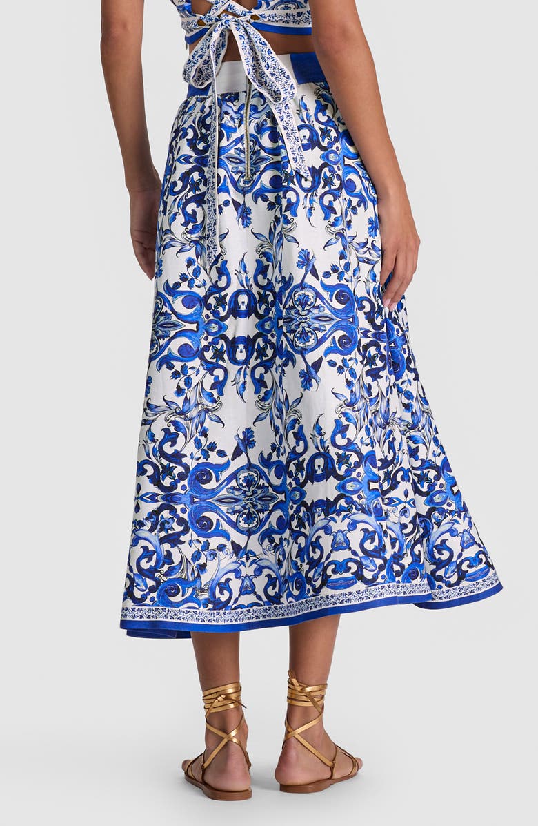 Alice + Olivia Earla High Waist Linen Blend Midi Skirt, Alternate, color, Solstice