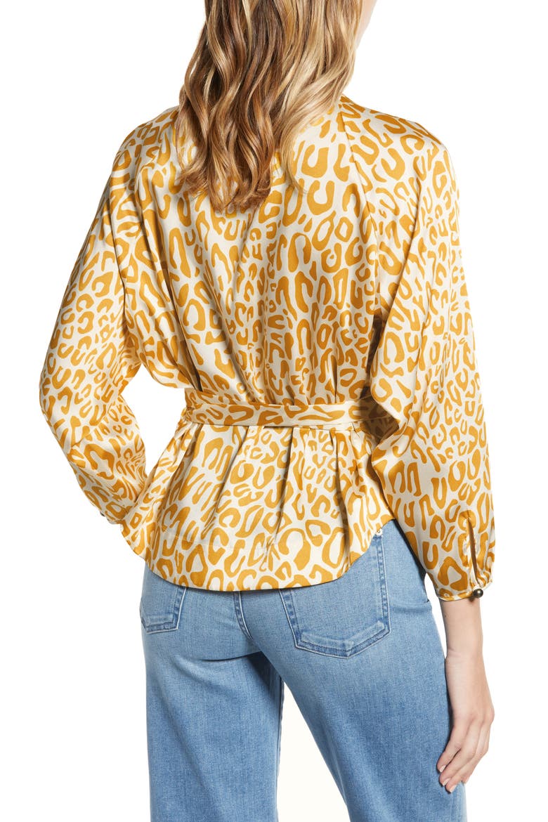 Angelina Leopard Print Tie Waist Blouse, Alternate, color, GOLDEN YELLOW MULTI