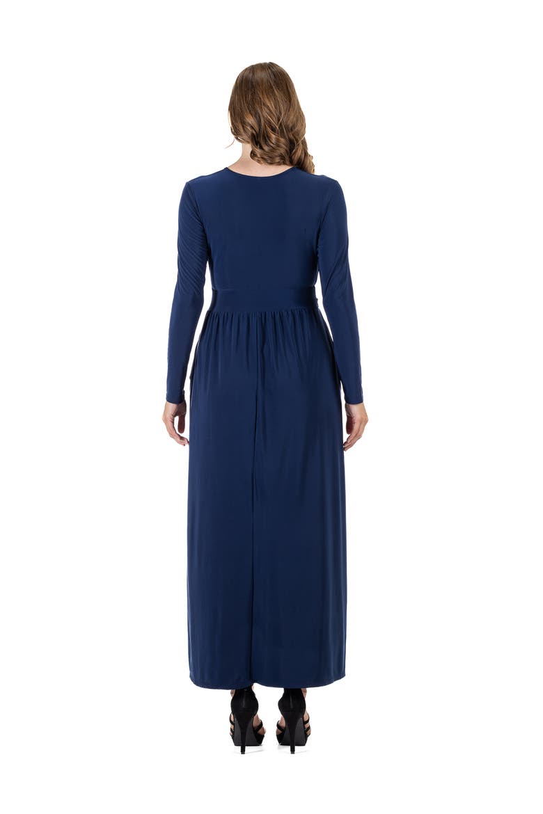 Womens Long Sleeve V-neck Side Slit Maxi Dress, Alternate, color, Navy