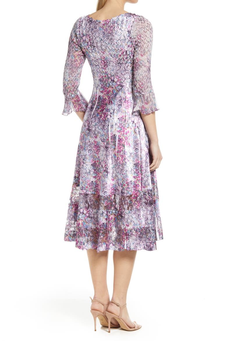 Chiffon & Charmeuse Midi Dress, Alternate, color, LILY PADS