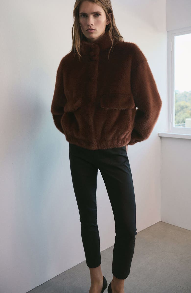 MANGO Faux Fur Jacket, Alternate, color, Brown