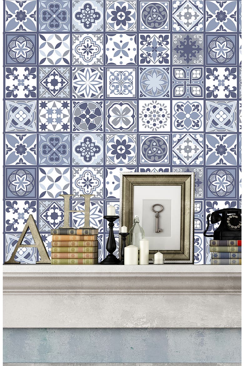 Lisbon Blue Tile Sticker Decal, Alternate, color, BLUE