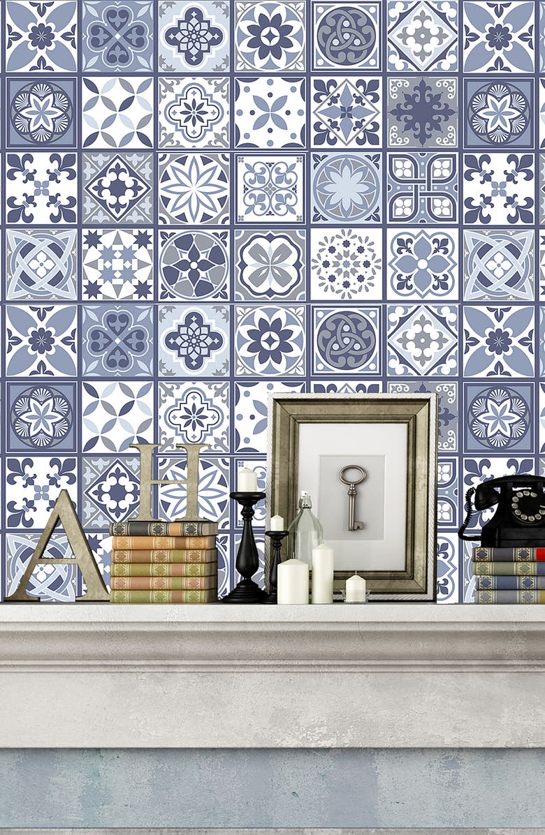 WALPLUS Lisbon Blue Tile Sticker Decal, Alternate, color, 
