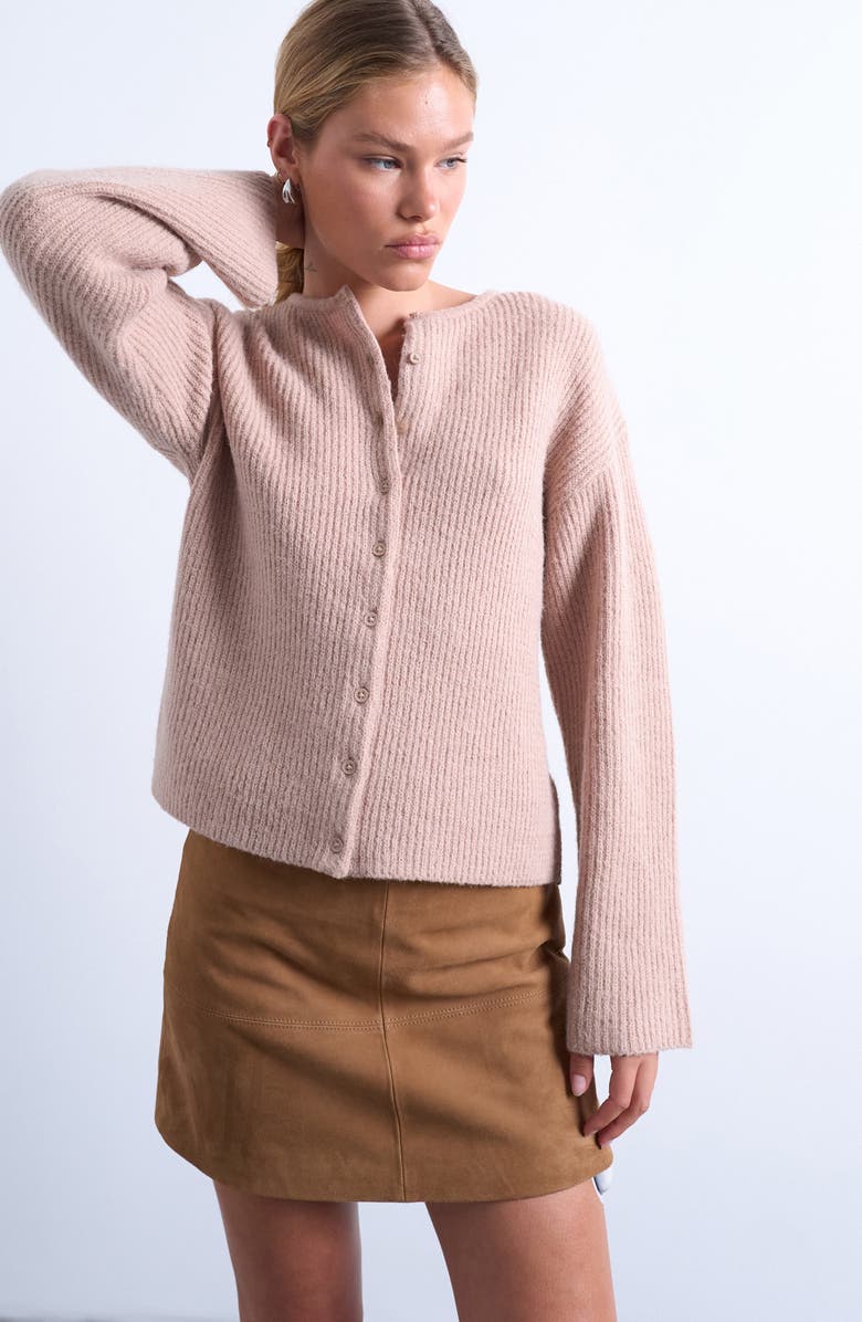 Topshop Shaker Stitch Relaxed Cardigan, Main, color, Stone