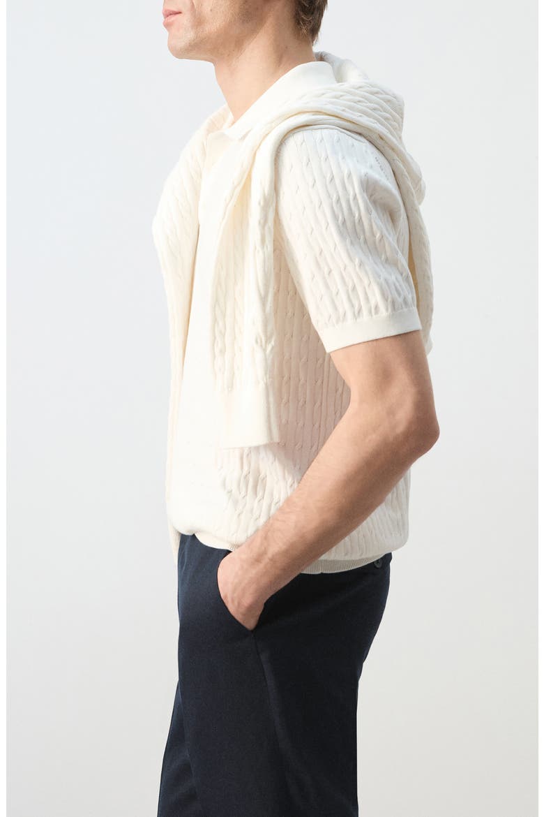 Cable Stitch Polo Sweater, Alternate, color, OFF WHITE