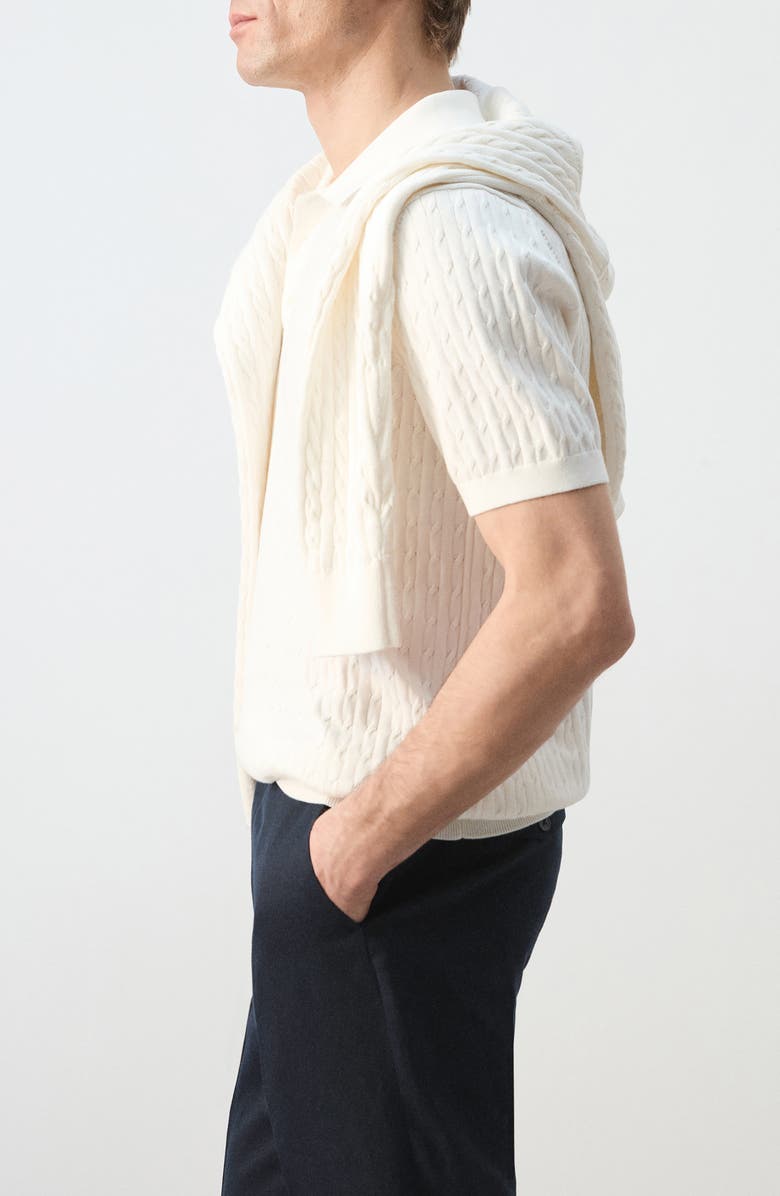 MANGO Cable Stitch Polo Sweater, Alternate, color, Off White