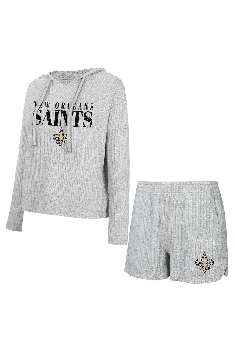 Women's Concepts Sport Gray New Orleans Saints Juniper Long Sleeve Hoodie T-Shirt & Shorts Set, Alternate, color, Gray