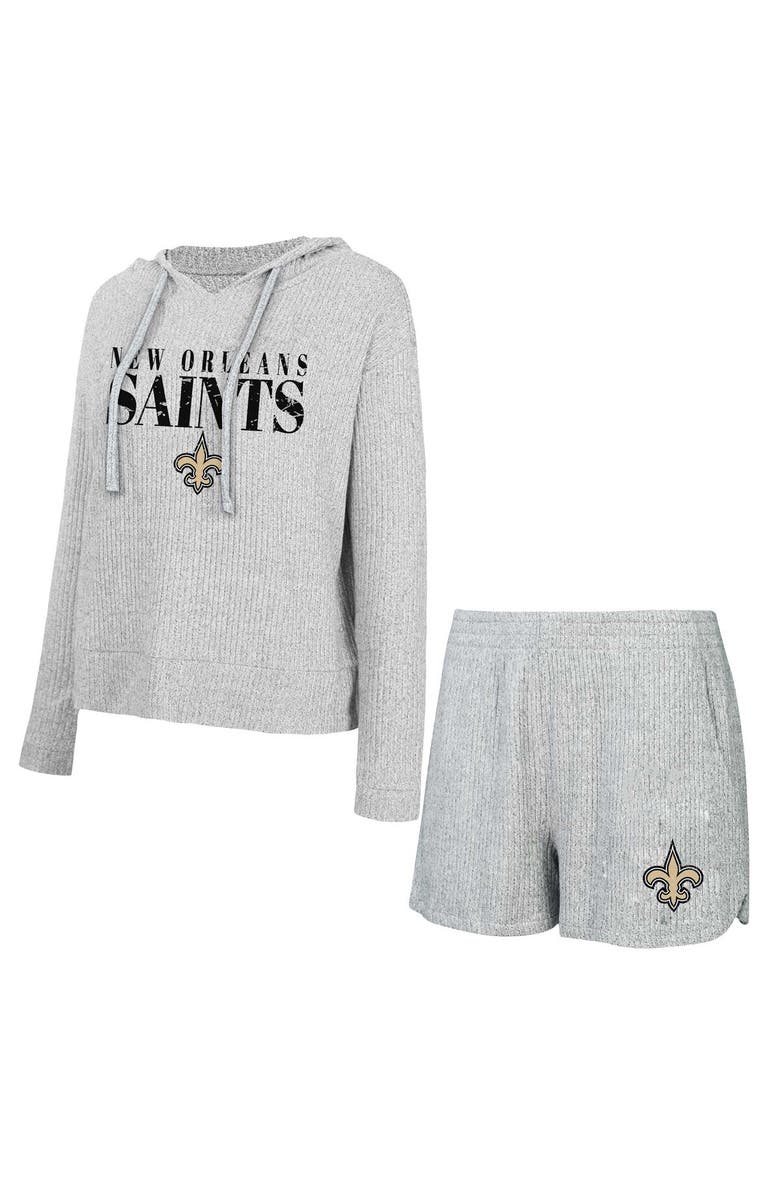 CONCEPTS SPORT Women's Concepts Sport Gray New Orleans Saints Juniper Long Sleeve Hoodie T-Shirt & Shorts Set, Alternate, color, Gray