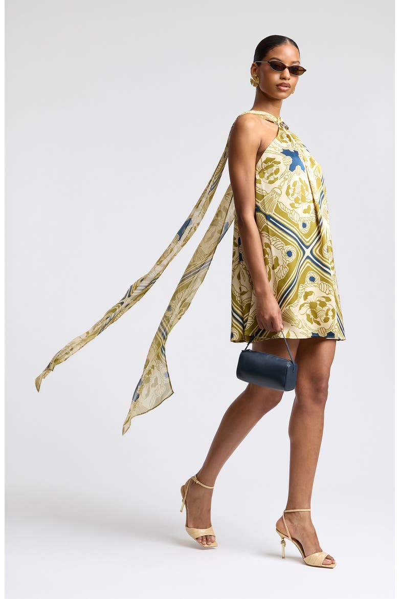 Scarf Drape Halter Minidress, Alternate, color, MONACO HARBOR