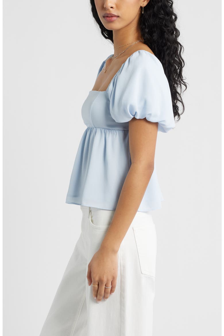 Print Bubble Sleeve Babydoll Top, Alternate, color, BLUE BIRD