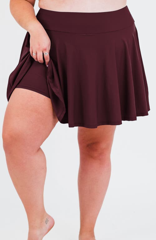 Calypsa Plus Size Flowy Swim Skirt With Shorts In Burgundy