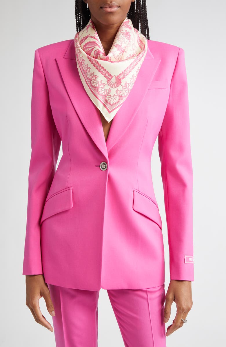 Versace Underwater Barocco Silk Square Scarf, Alternate, color, Eggshell Dragonfruit