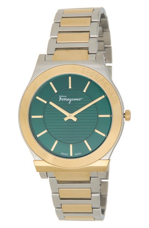 Gancini Two-Tone Bracelet Watch, 44mm