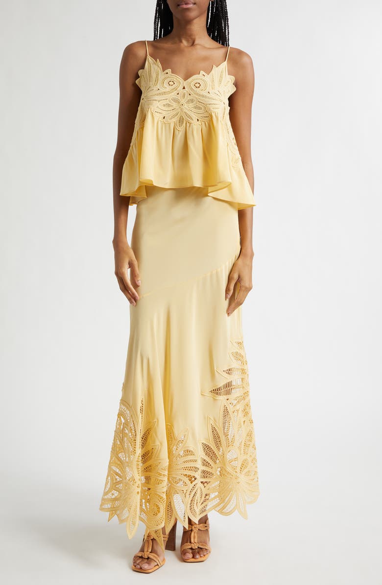 Ulla Johnson Rosie Lace Appliqué Silk Tank, Alternate, color, Dandelion