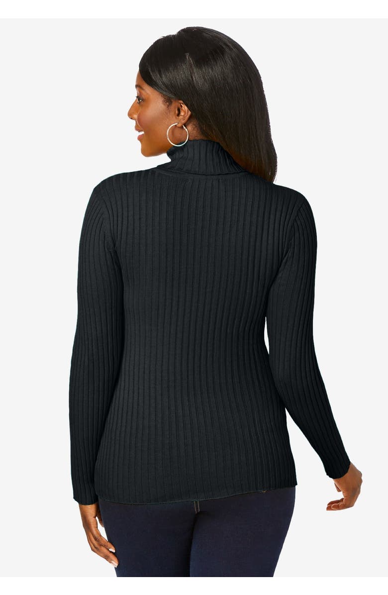 Jessica London Ribbed Cotton Turtleneck Sweater, Alternate, color, Black