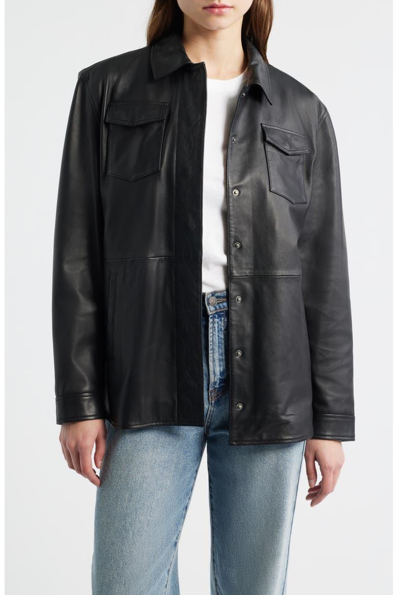 Leather Shirt Jacket, Main, color, BLACK