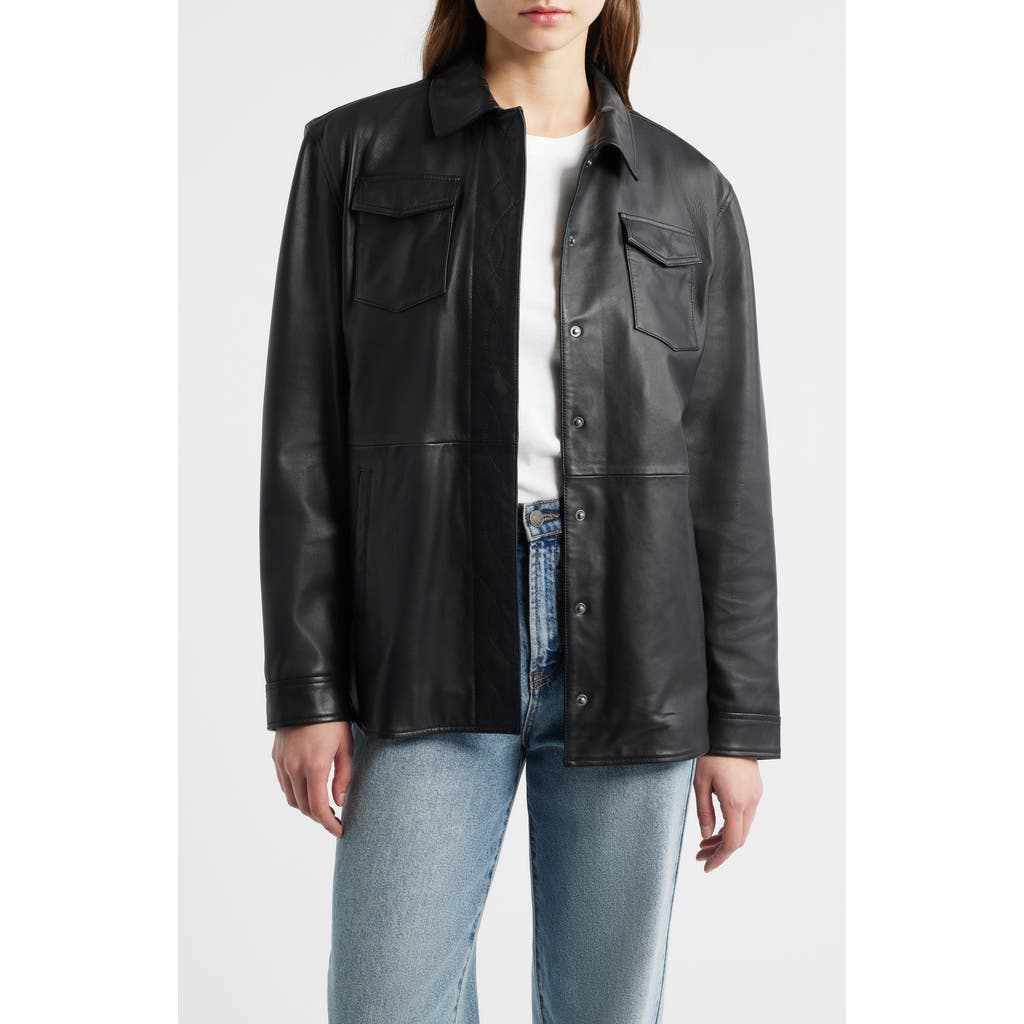 Frye Leather Shirt Jacket In Black