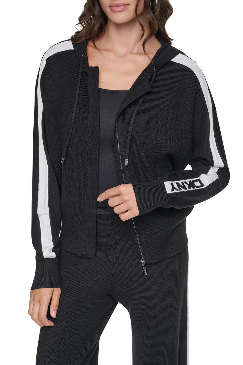Logo Stripe Zip Hoodie, Main, color, BLK/ IVY